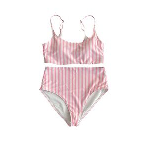 Old Navy pink and white striped two-piece swimsuit